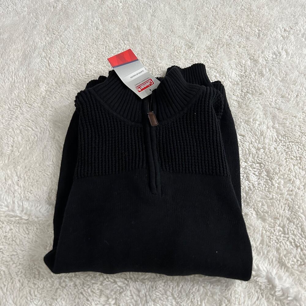 Coleman The Outdoor Company Men Black Knit Woven Sweater 1/4 Quarter Zip Sz XL